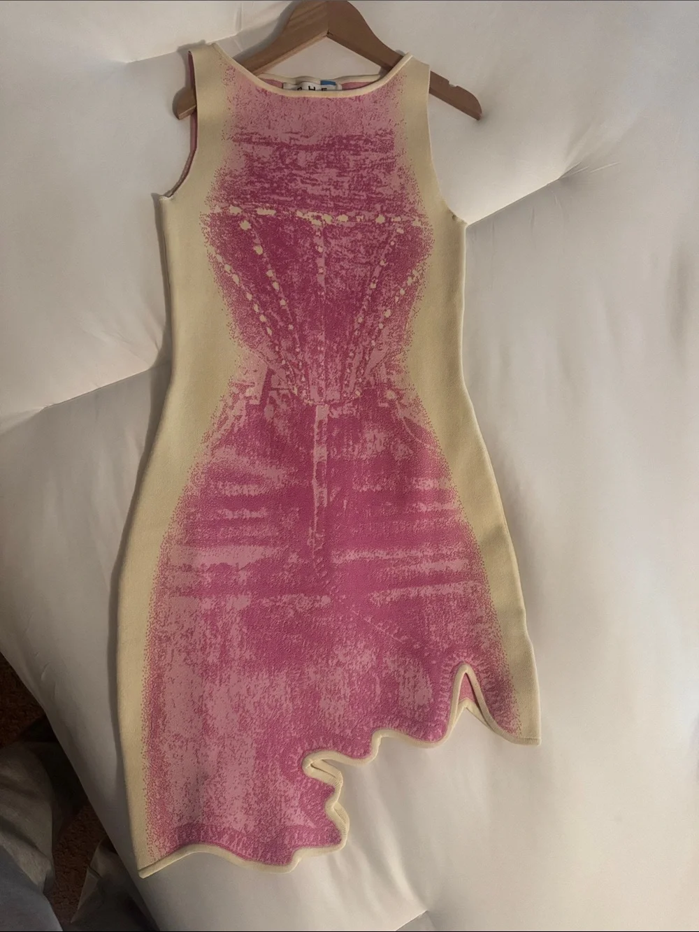 PH5 Pink and Cream Asymmetrical Bodycon Dress - Picture 2 of 4
